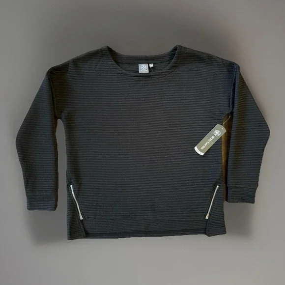 NWT Daisy Fuentes Fit Ribbed Pullover With Side Zippers Black Womens Large - Picture 1 of 7